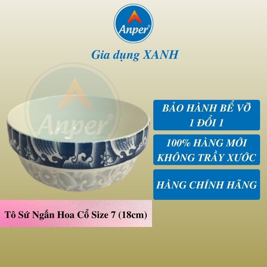 Combo 2 tô sứ 3 bát sứ ANPER ngấn dày 15cm18cm20cm  ăn cơm ăn mì ăn phở  chén dĩa dễ thương