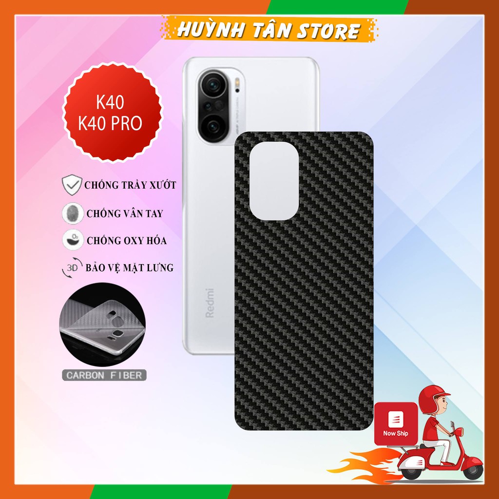 Miếng dán decal carbon mặt sau Xiaomi Redmi K40, K40 Pro, Poco F3 chống trầy mặt lưng, chống bám vân tay