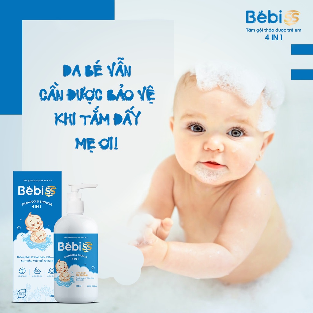 Tắm Gội Thảo Dược Trẻ Em 4 In 1 BEBISS Thành Phần Tự Nhiên, Dịu Nhẹ Với Da Trẻ Sơ Sinh Chai 300ml TMP020