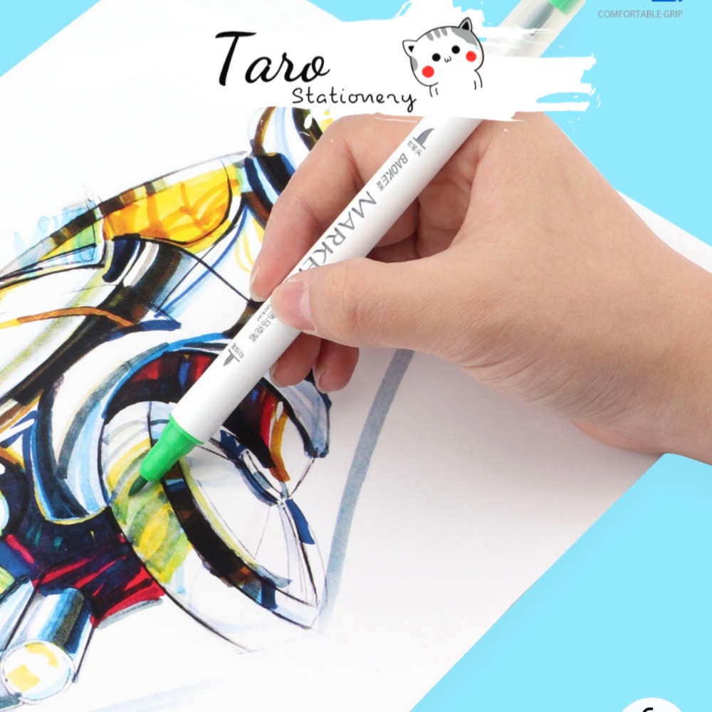 Set 18 Bút brush pen viết Calligraphy 2 đầu trang trí tiêu đề C01 Taro Stationery