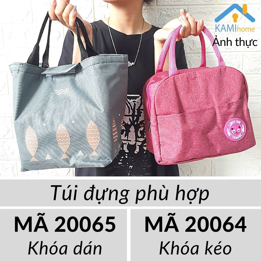 Hộp cơm đựng thức ăn văn phòng 3 tầng 900ml hâm nóng trong Lò vi sóng nắp chống tràn Kami20052