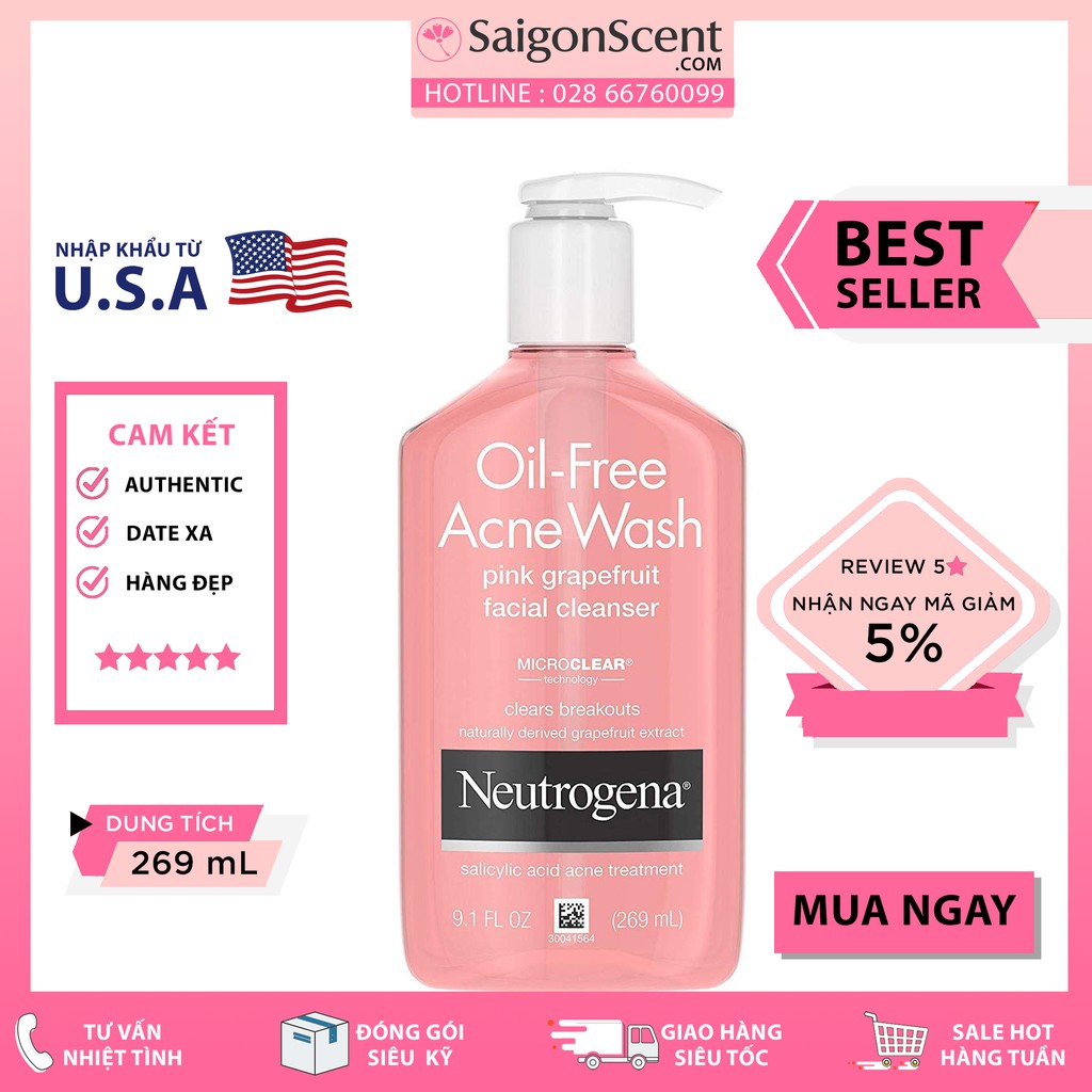[ PHÂN LOẠI ] Sữa rửa mặt Neutrogena Oil Free Acne Wash Pink Grapefruit ( 177mL & 269mL ) | BigBuy360 - bigbuy360.vn