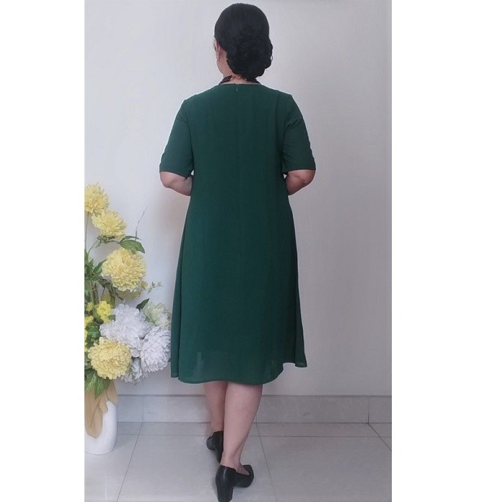 Đủ Size 50 - 90Kg - Váy Đầm Trung Niên Vải Voan Chiffon 2 Lớp Đính Nút Duyên Dáng - Form A Che Bụng