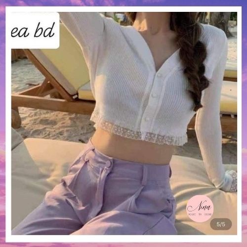 Áo Croptop Dài Tay Phối Ren NinaStore (Có Video + Ảnh đánh giá)