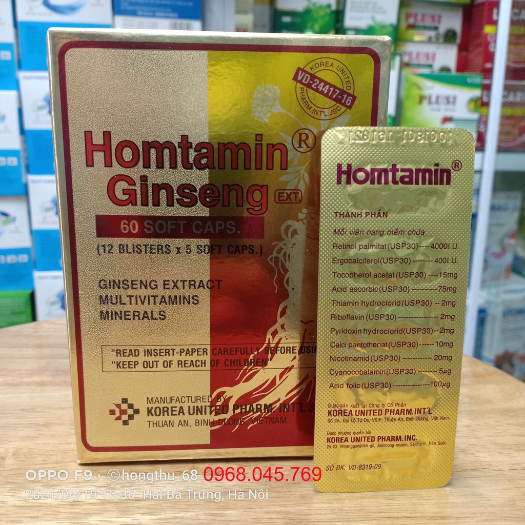 Homtamin Ginseng hộp 12 vỉ x 5 viên nang mềm