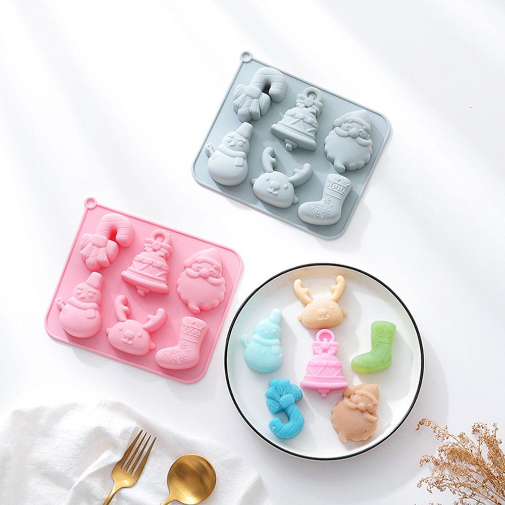 Khuôn Silicone Làm Bánh &amp; Xà Phòng 6 Ngăn Hình Người Tuyết &amp; Chuông