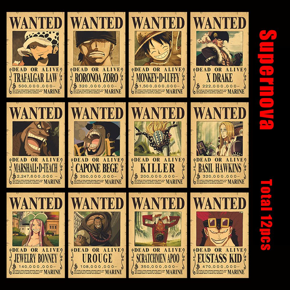 Set 10 áp phích trang trí phòng khách hình các nhân vật trong anime One Piece phong cách vintage