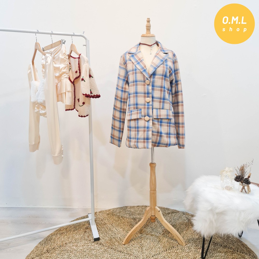 Áo blazer sọc caro kèm đai eo đan dây phong cách retro nữ tính (có hình thật) | BigBuy360 - bigbuy360.vn