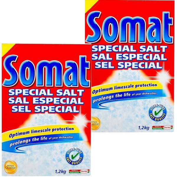 2 hộp Muối Rửa Ly - Bát Somat Special Salt 1,2 Kg - Đức. Tặng que thử nước cứng