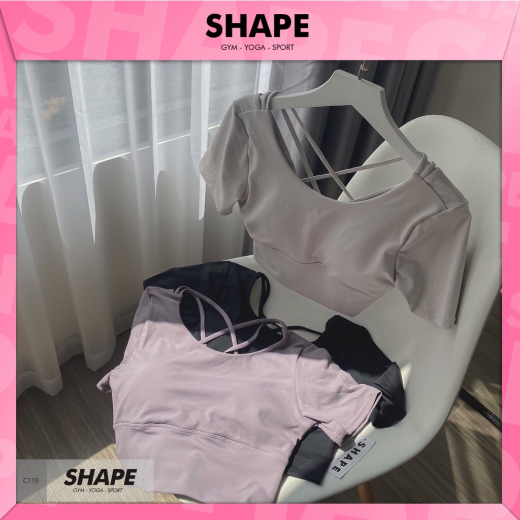 Áo croptop tập gym yoga nữ Shape cộc đan dây lưng [C119]