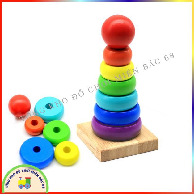 Đồ chơi giáo dục dành cho bé THÁP XẾP CHỒNG 7 vòng CẦU VỒNG gỗ, giúp bé phân biệt màu sắc tư duy sáng tạo
