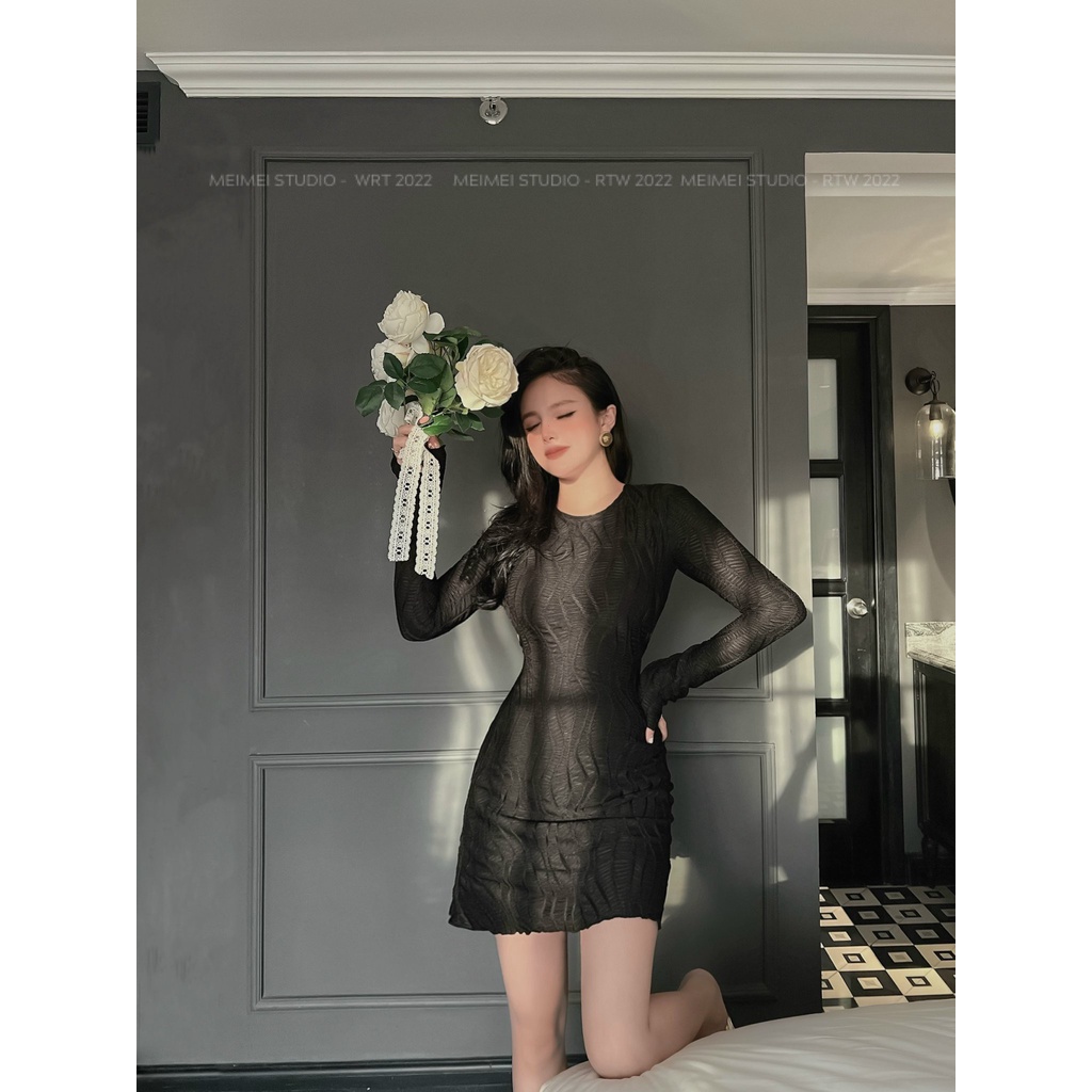 Đầm thun hở lưng dây nơ - Dáng midi dài tay cổ tròn - Mặc đi chơi, đi biển | XKV38 | Meimei Studio