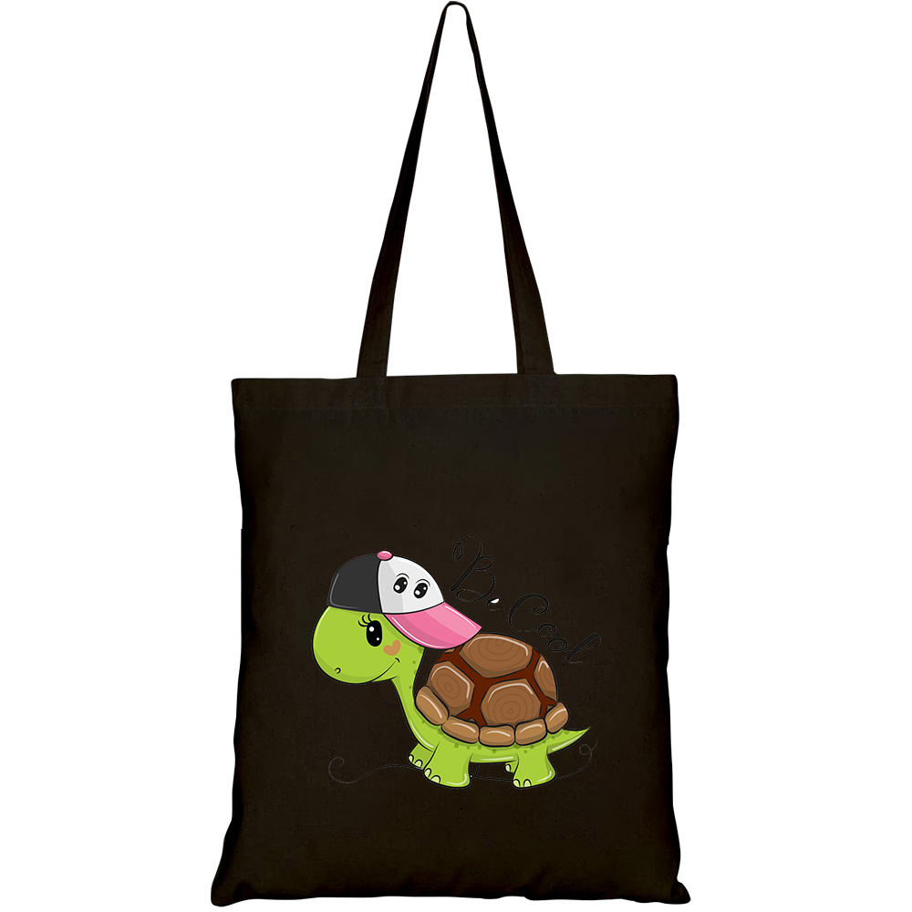 Túi vải tote canvas HTFashion in hình cute cartoon cool turtle pink HT469