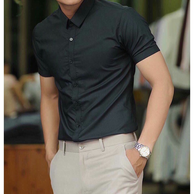 Áo sơmi cộc tay body nam 2 màu Đen Trắng | BigBuy360 - bigbuy360.vn