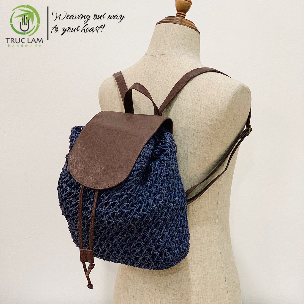 Balo Cói Thời Trang Nữ Nắp Da – Trúc Lâm Handmade