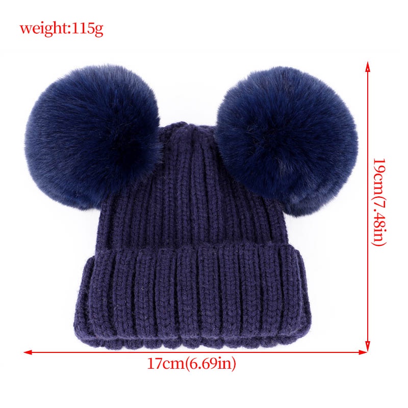 Dễ Thương Mũ Len Trùm Tai Giữ Ấm Màu Trơn Đính Quả Bông Xinh Xắn Cho Bé