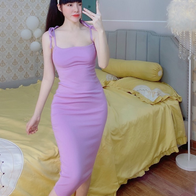 [HÌNH_THẬT] Đầm body dài 2s cột nơ vai