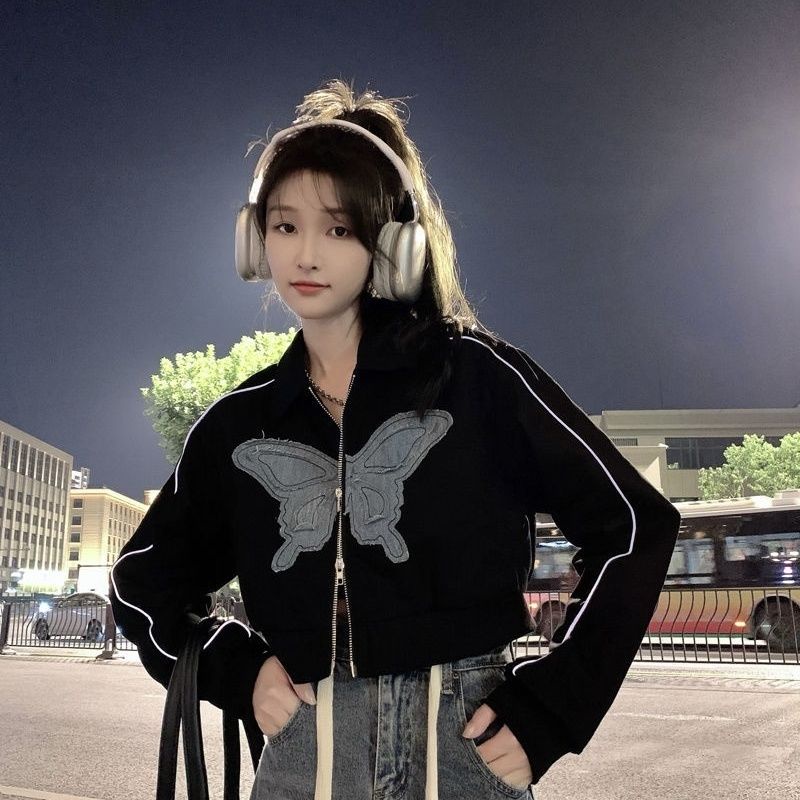 Áo Khoác Ngắn Thêu Hình Bướm Thời Trang Mùa Thu Mới 2022 Phong Cách Mỹ Cho Nữ