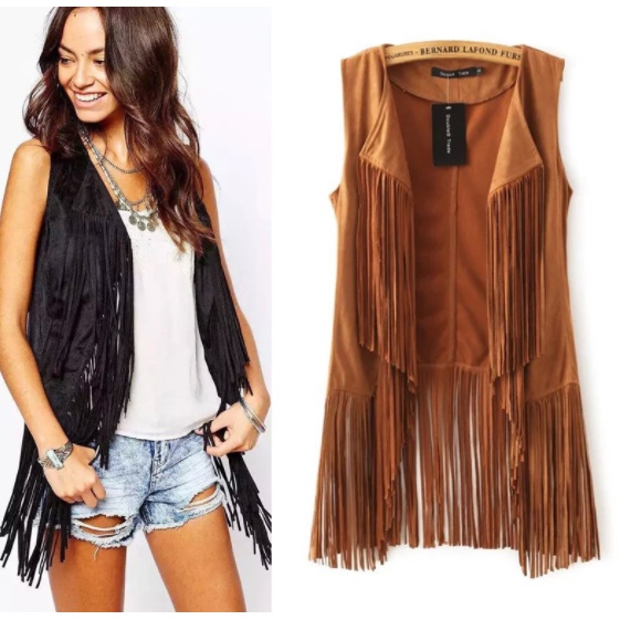 Áo Khoác Giả Da Tua Rua Phong Cách Hippie Thập Niên 70 Cho Nữ