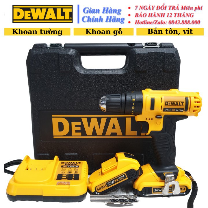 [CHÍNH HÃNG] Máy khoan PIN Dewalt 36V (CÓ BÚA) - 2 PIN - TẶNG KÈM 3 MŨI: Khoan bê tông, Khoan sắt, Khoan gỗ