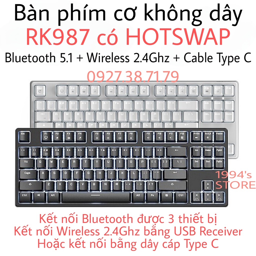 Bộ Kit Bàn Phím Cơ Không Dây Royal Kludge RK987 Version 4 HOTSWAP - Wireless 2.4G + Bluetooth 5.1 + Type C