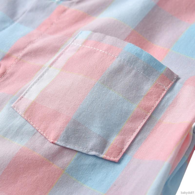 Set áo sơ mi caro tay ngắn &amp; quần short có dây đeo vai cho bé trai