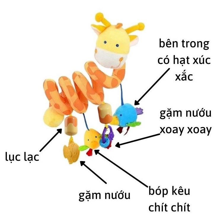 Đồ Chơi Treo Cũi Xe Đẩy Lục Lạc Treo Nôi Thú Nhồi Bông Xoắn Ốc An Toàn Cho Bé TN18