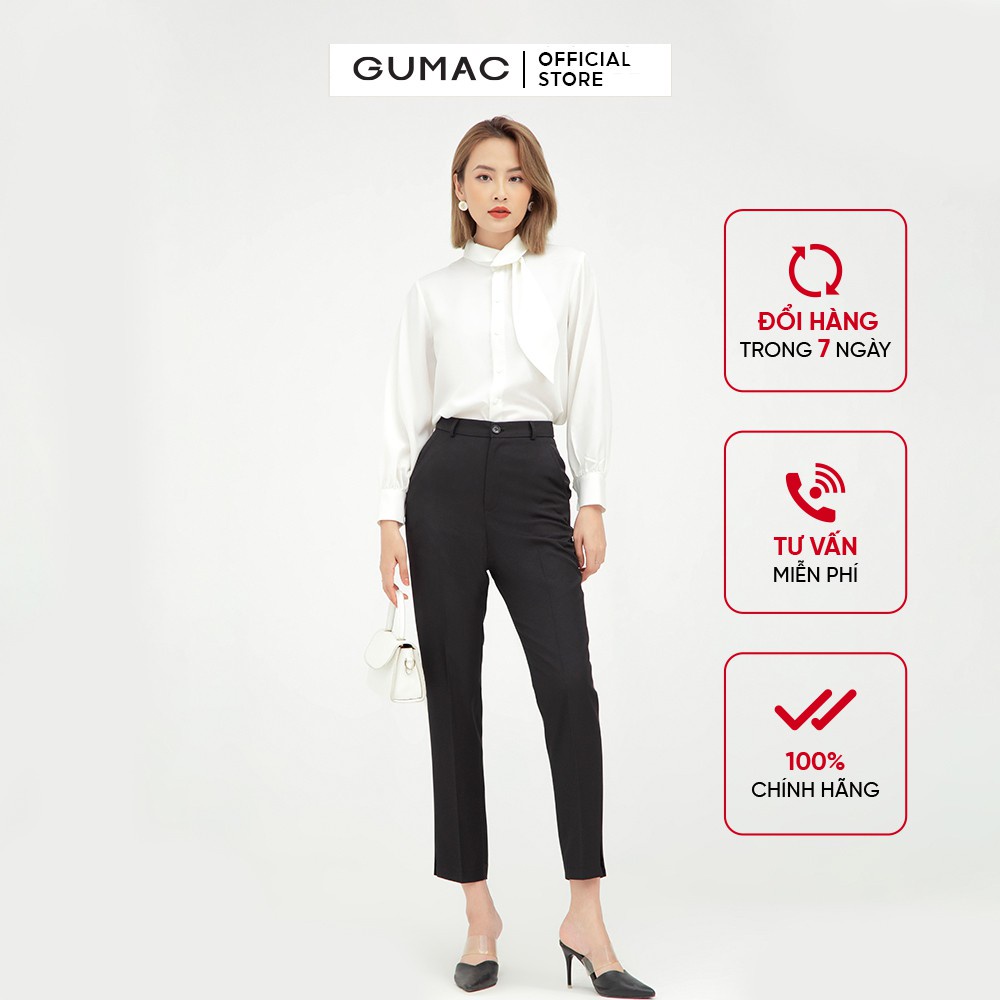 Áo sơ mi nữ phối nơ chéo GUMAC sơ mi chất liệu lụa cao cấp AB514 - HÀNG MỚI VỀ