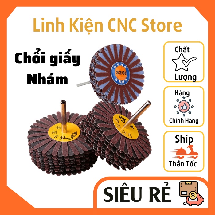 Chổi Giấy Nhám Đánh Thô, Đánh Lót, Đánh Bóng, Làm Mịn Cán 6mm Loại 80, 120, 150, 180, 240, 320 Lắp Cho Máy Khoan Cầm Tay