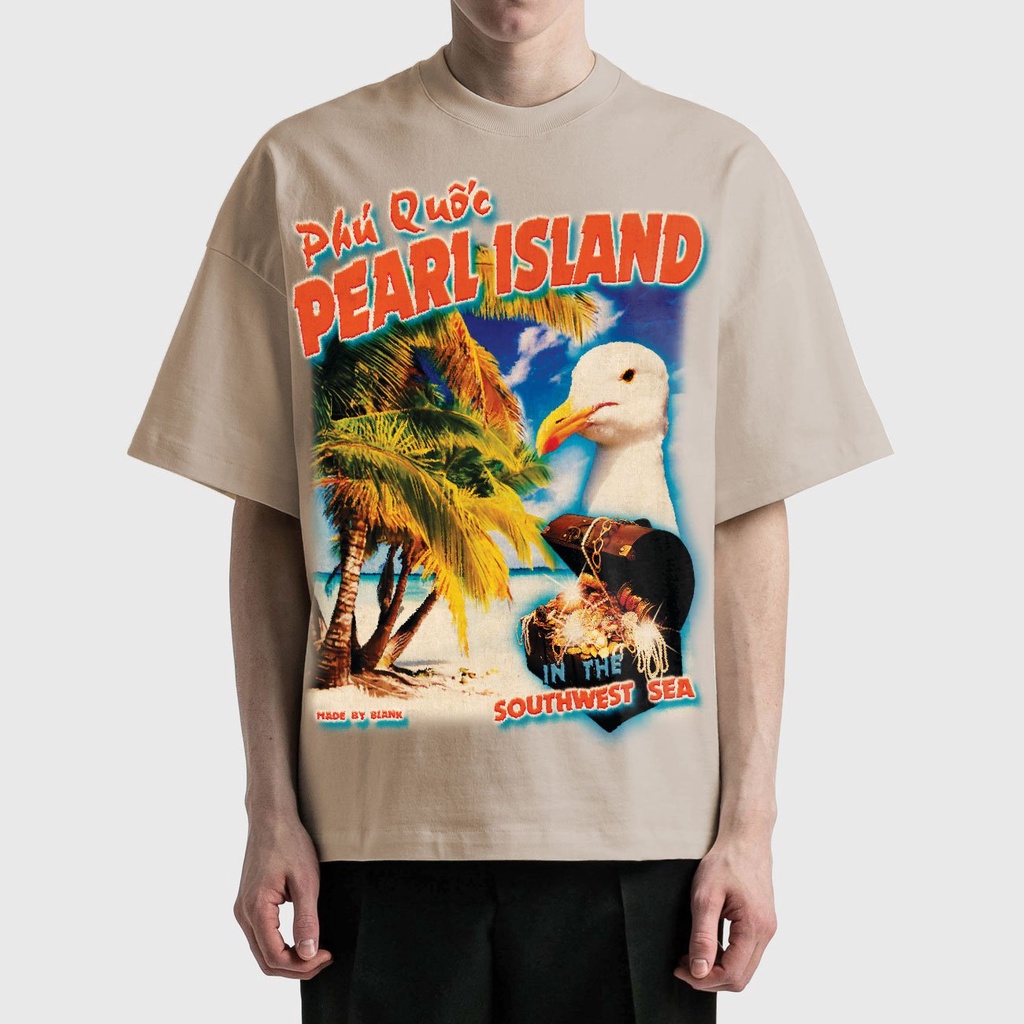 BLANK | Áo Thun PHÚ QUỐC Tay Lỡ Unisex - Đen/TAN Cổ Tròn