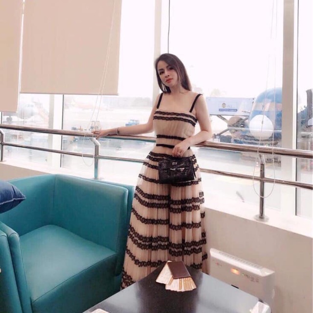Đầm dây ren lưới xoè phối nhung (có ảnh thật)