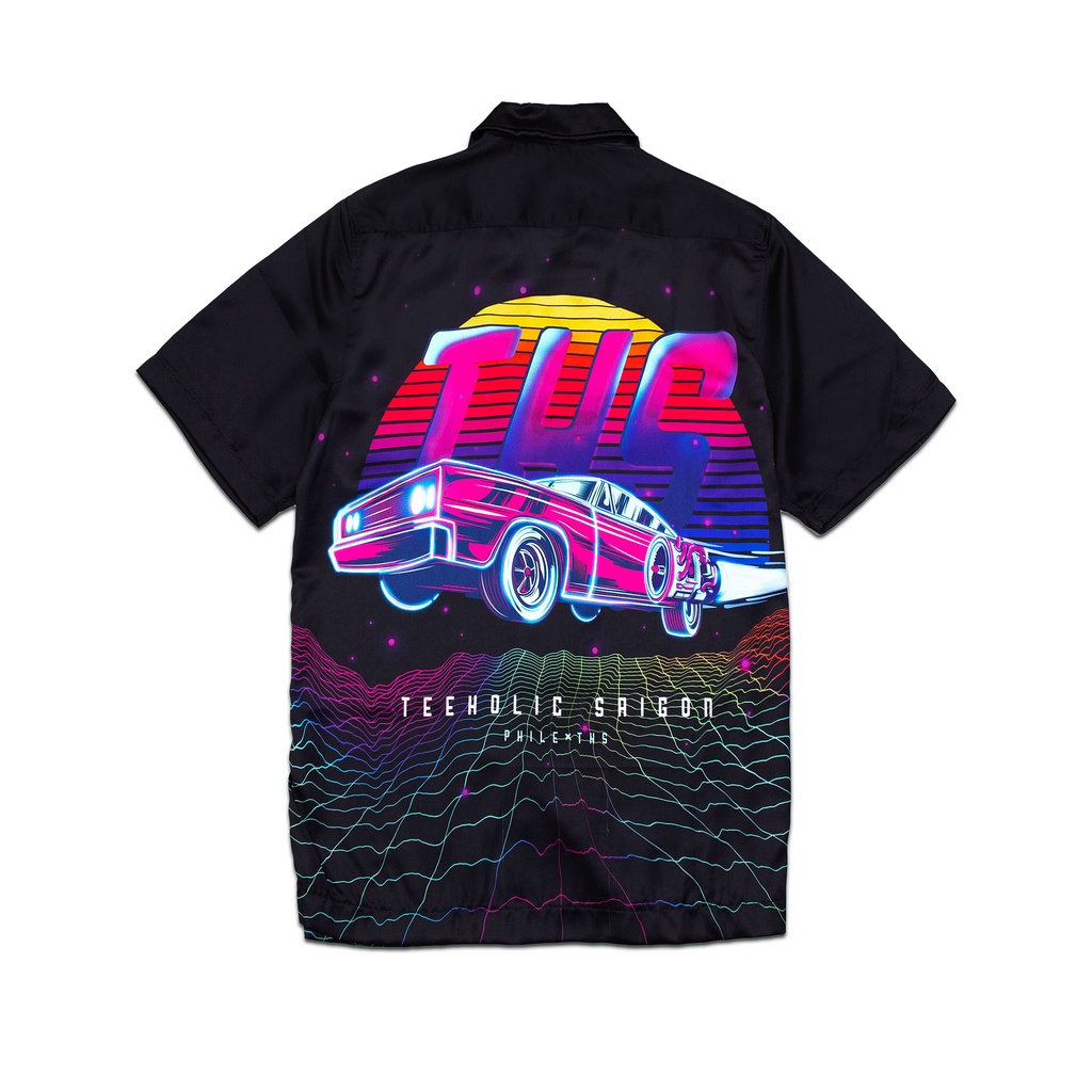 Áo Sơ Mi Unisex Form Rộng Satin TeeHolic In Hình Racing Màu Đen