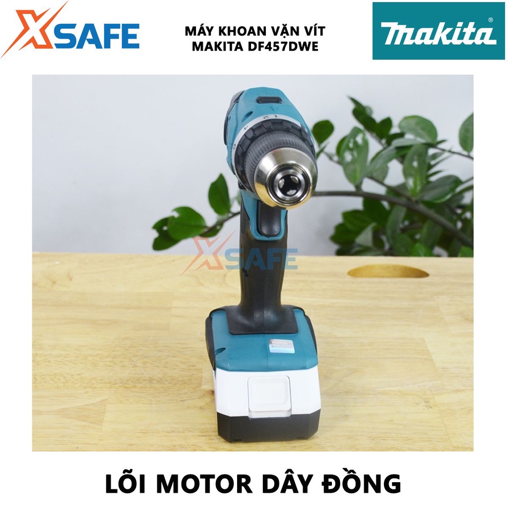 Máy khoan pin vặn vít MAKITA DF457DWE Máy khoan búa chạy pin lực siết tối đa 38N.m, lực vặn tối đa 42N.m - [XSAFE]