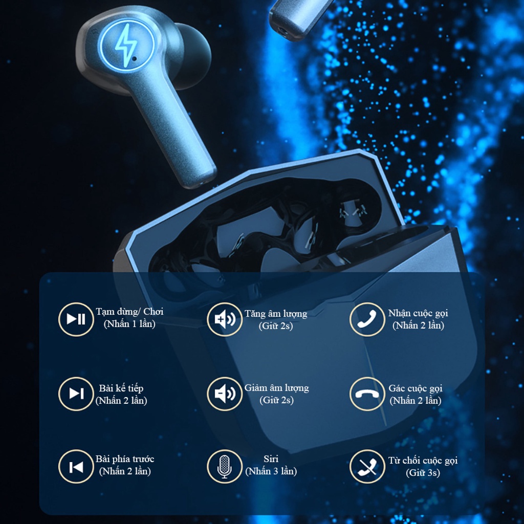 Tai Nghe Bluetooth Gaming Có Mic Lightning Tws02 Mẫu Siêu Bass Pin Cực Lâu Độ Trễ Cực Thấp  Bảo Hành 12 Tháng