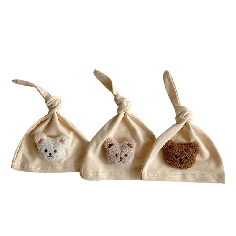 Mũ Beanie Cotton Mềm Mại Thắt Nút Hình Gấu Dễ Thương Cho Bé Sơ Sinh
