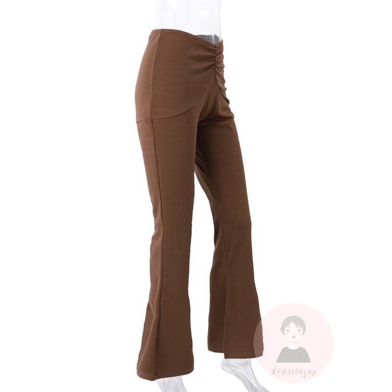 Quần Dài Ống Loe Lưng Thấp Màu Sắc Đơn Giản Cho Nữ