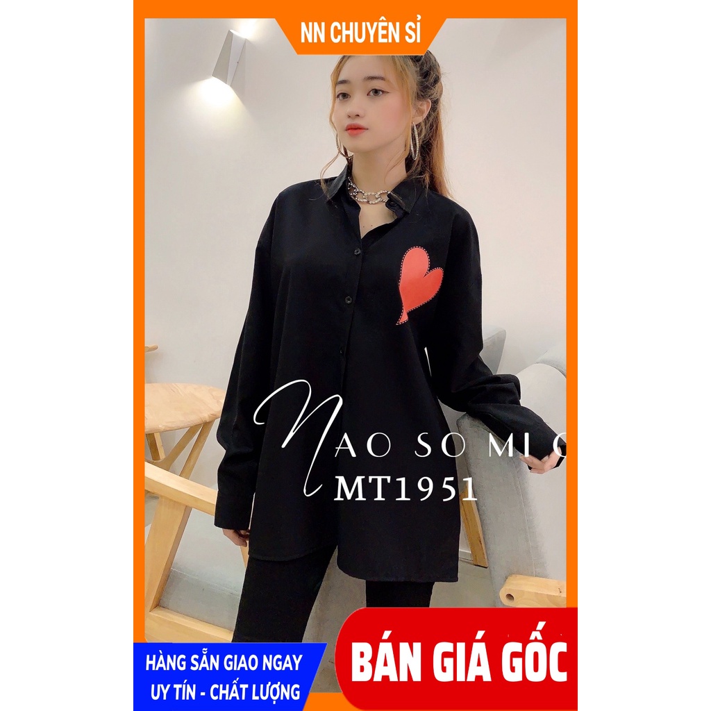 Áo sơ mi nữ phom to chất vải mềm mịn mát phối sọc kiểu in hình dễ thương Sơ mi MT