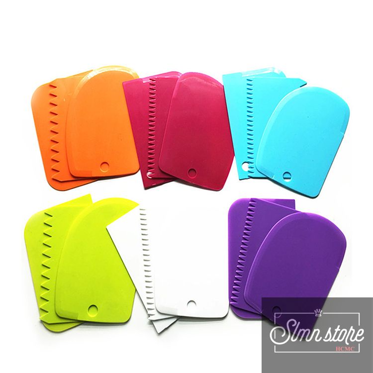Combo 3 dao nhựa cắt bột, chà láng vét bột, Dụng cụ làm bánh trang trí bánh. SD4-3DaoLB