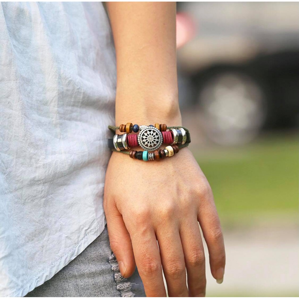 Vòng tay da hạt cườm kiểu dáng vintage