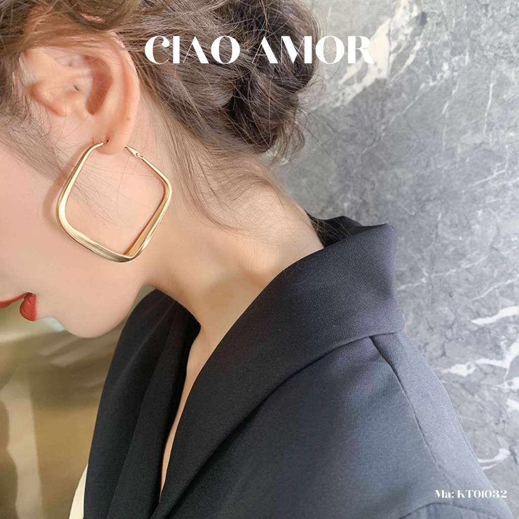 Khuyên tai nữ, Bông tai vuông to bản sang chảnh Trang sức Ciao Amor - KT0132