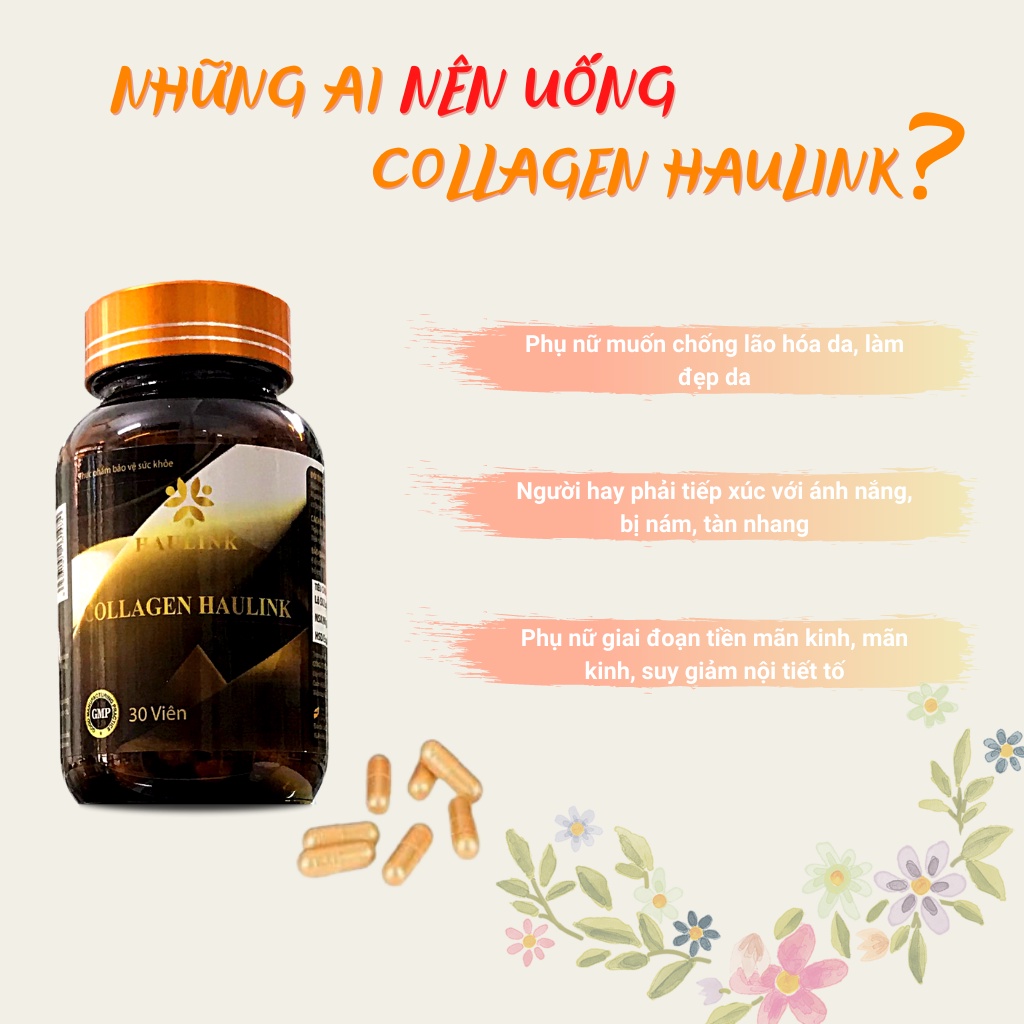 Viên uống Collagen Haulink mờ nám tàn nhang, làm chậm quá trình lão hóa, cân bằng nội tiết tố - hộp 2 lọ x 30 viên