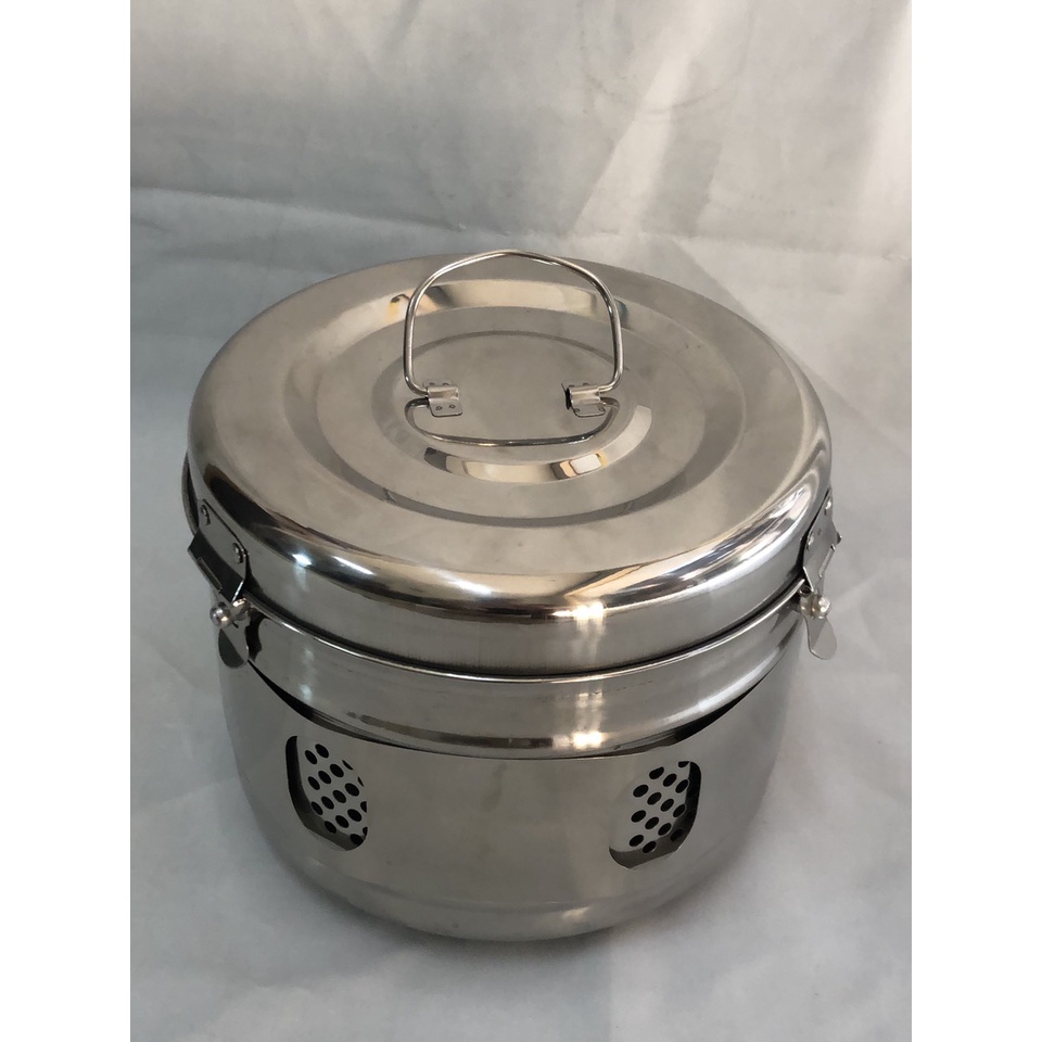 Hộp hấp dụng cụ y tế inox hình tròn size 20 x 16 cm