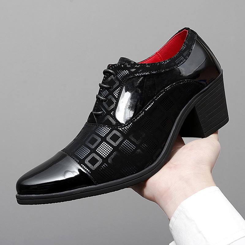 Giày da gót cao 6cm mũi nhọn thời trang lịch lãm cho nam