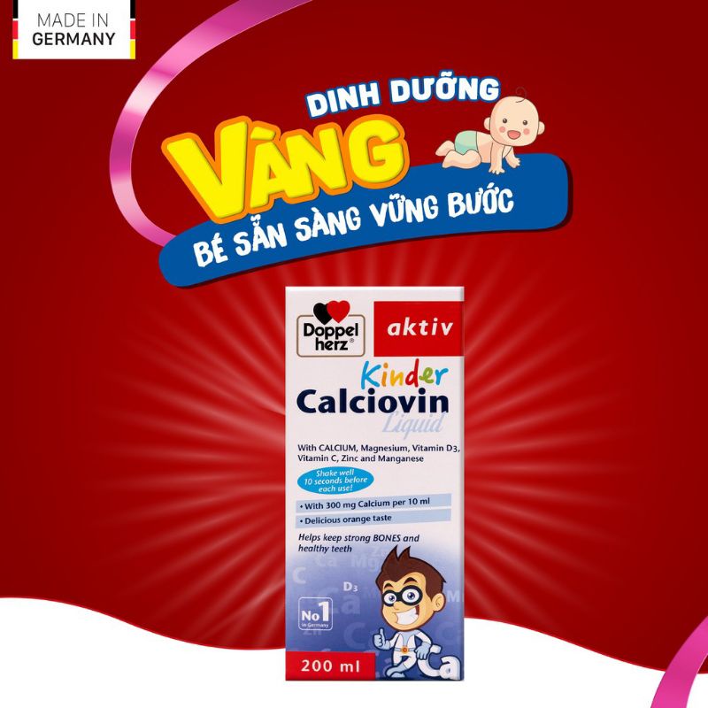 DoppelHerz Aktiv Kinder Calciovin Liquid - Bổ sung canxi, vitamin d3 cho bé (chai 20ml) nhập khẩu Đức