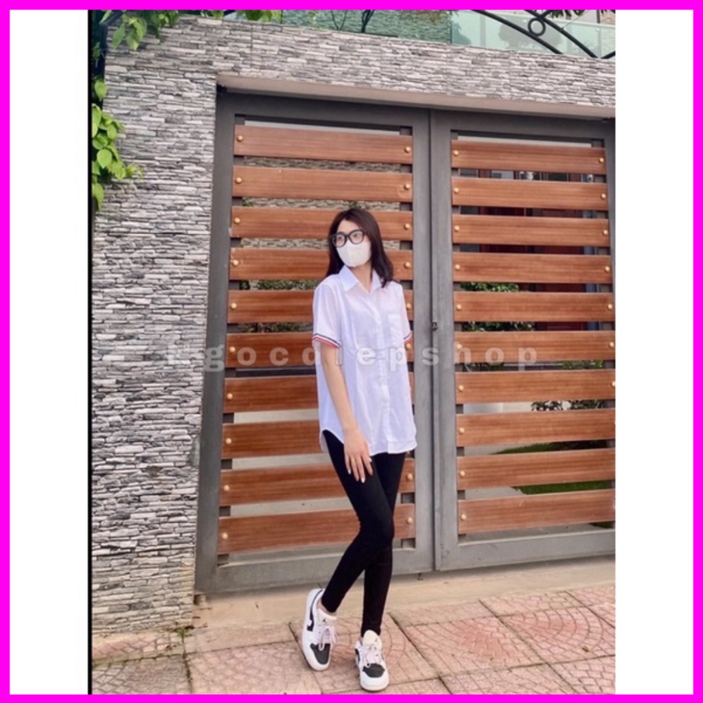 [FREESHIP] áo sơ mi trắng ngắn tay vạch 2 tay áo đỏ xanh quốc dân thome | BigBuy360 - bigbuy360.vn