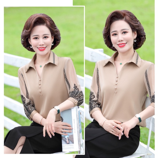 Áo Sơ Mi Nữ Trung Niên A43 - Áo kiểu trung tuổi U40 U50 cho mẹ thời trang mùa hè Đẹp sang trọng cao cấp Bigsize giá rẻ