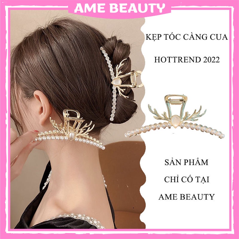 Kẹp tóc Hàn Quốc hình sừng hươu đính đá Ame Beauty , cặp tóc kim loại , kẹp càng cua hottrend 2022