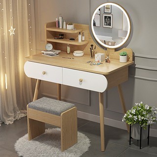 Bàn Trang Điểm Decor Phòng Ngủ Có Ngăn Kéo, Đèn Led Cảm Ứng Kèm Ghế Sang Trọng  B021-1