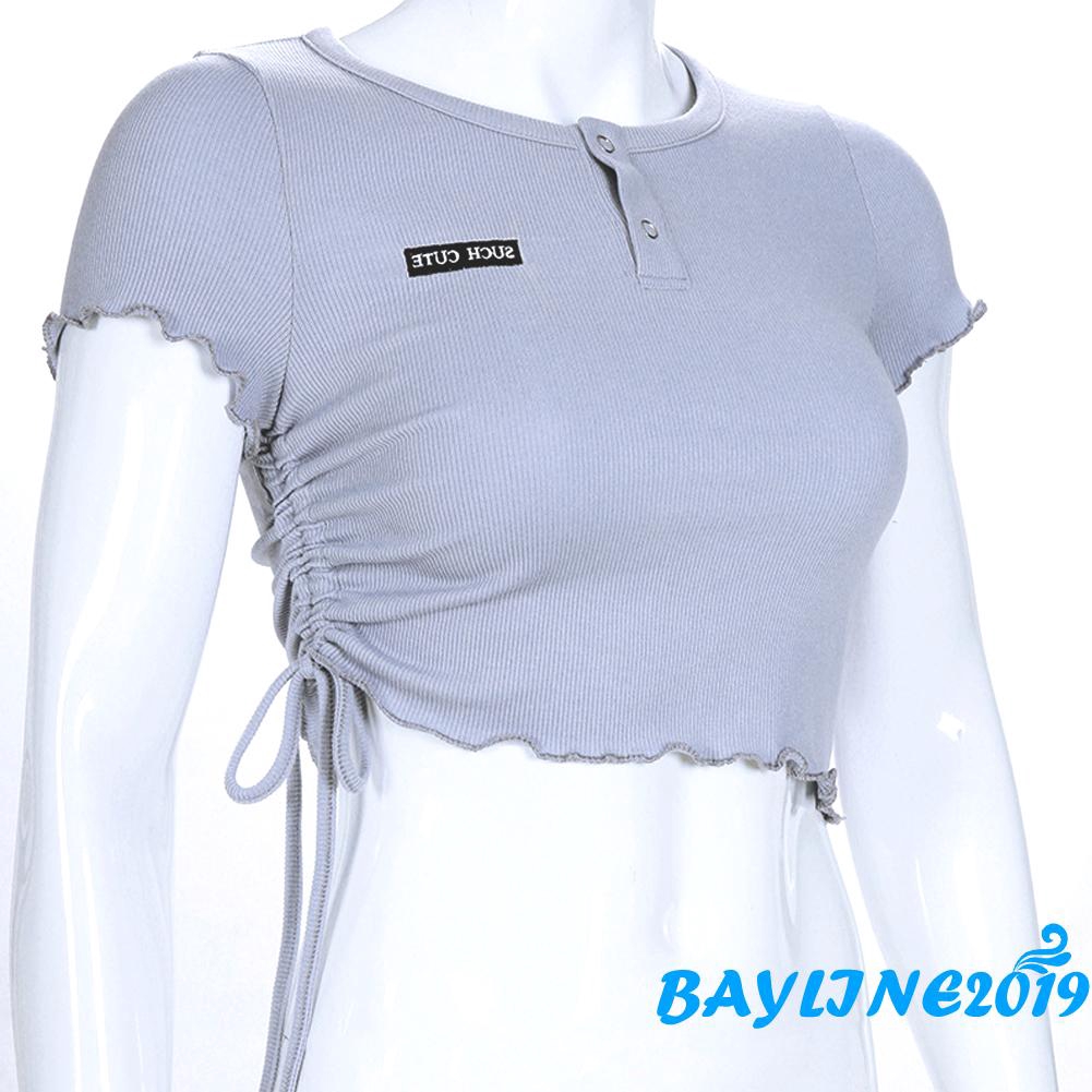 Áo Lửng Nữ Tay Ngắn Có Dây Rút Thời Trang Quyến Rũ