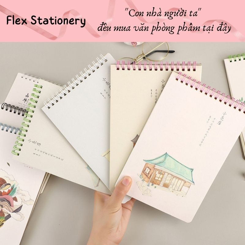 HÀNG XỊN| SỔ GHI CHÉP LÒ XO LẬT NGƯỢC, NOTEBOOK A5 BÌA HỌA TIẾT CỨNG CÁP, GIẤY KẺ NGANG